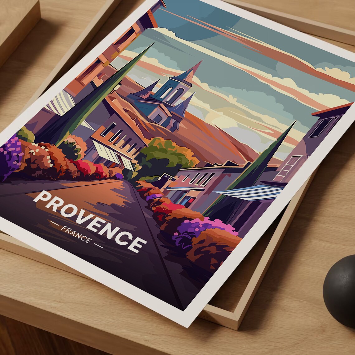 Provence France Village Street Church Cypress Sunset Travel Poster Art - Image 3