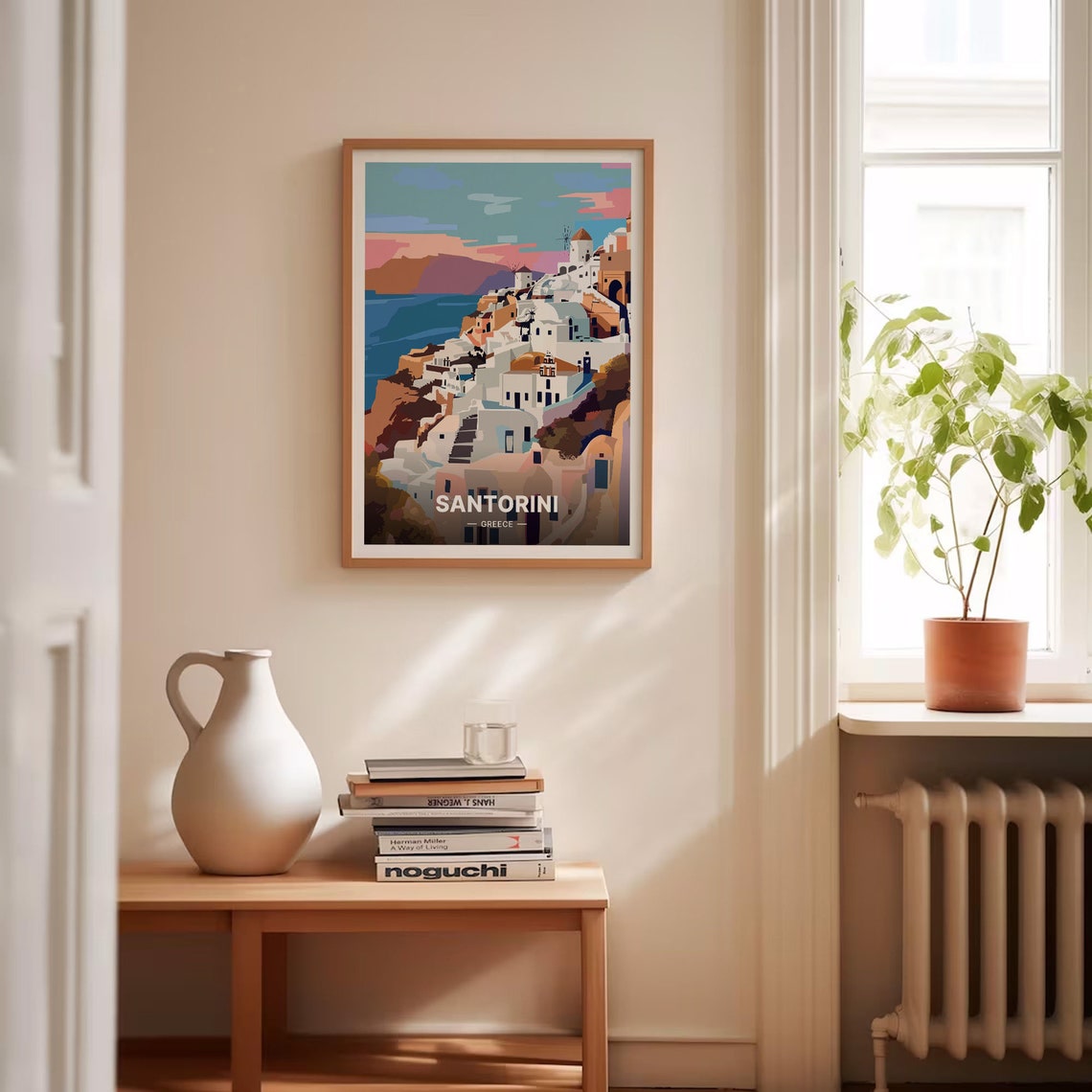 Santorini Greece Travel Poster White Village Aegean Sunset Art - Image 4