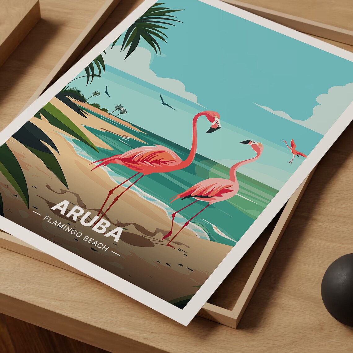 Aruba Flamingo Beach Travel Poster, Tropical Island - Image 3