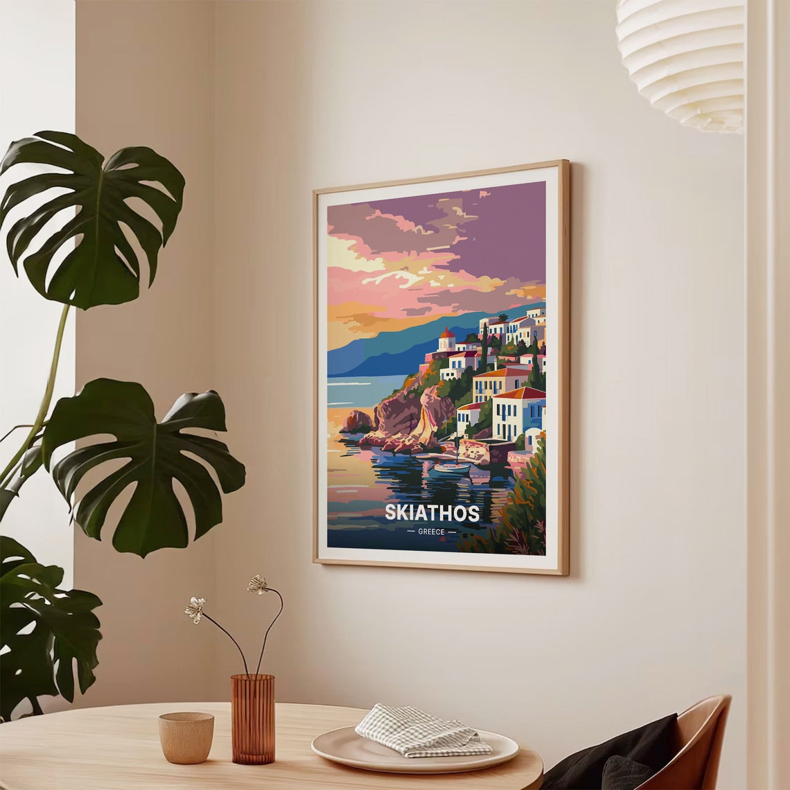 Skiathos Greece Sunset Harbor Whitewashed Village Travel Poster Art - Image 2