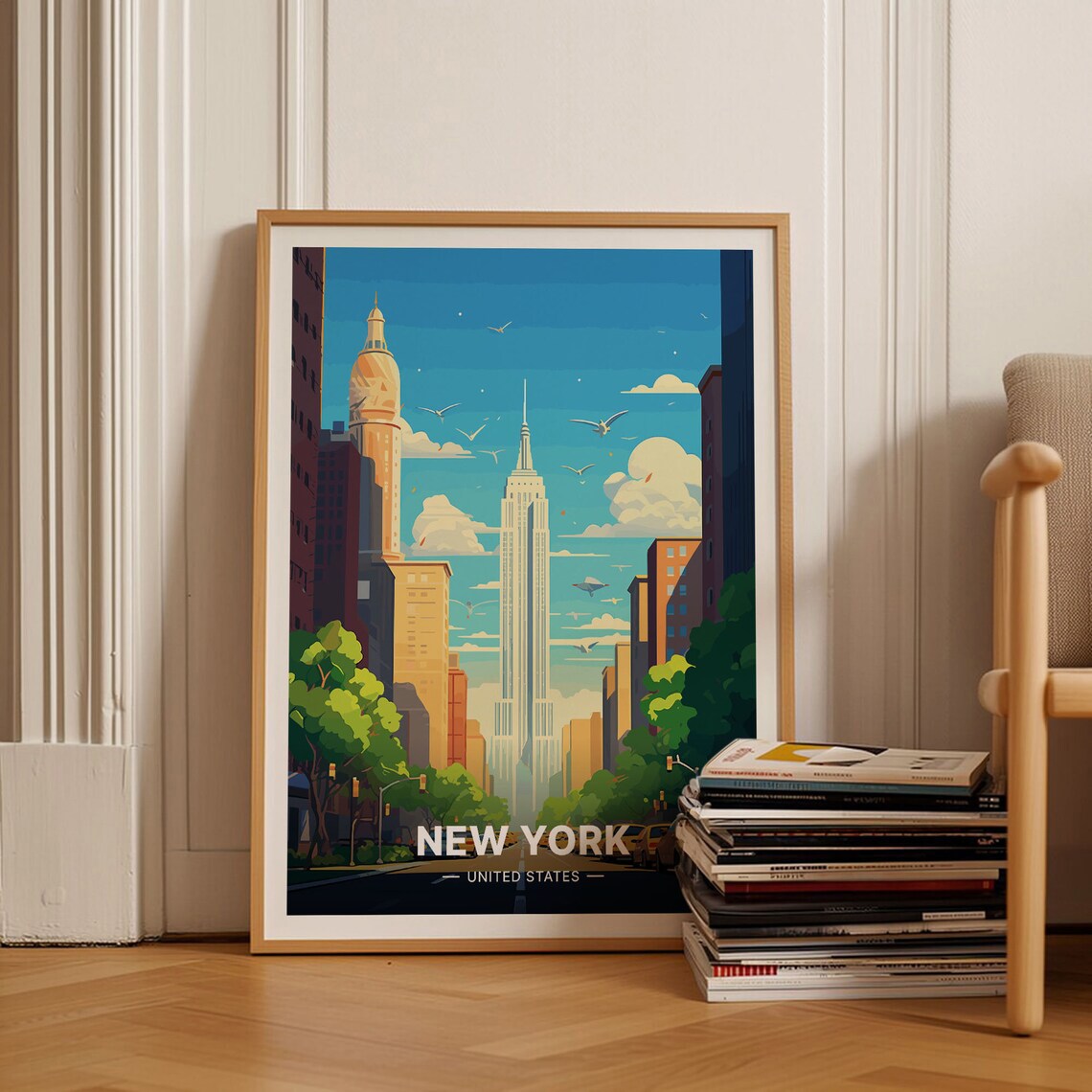 New York City Empire State Building Skyline Sunny Travel Poster