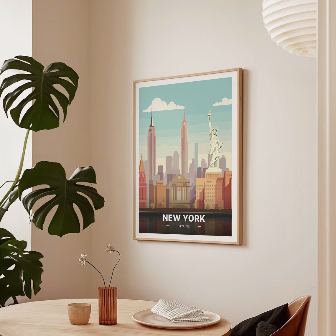 New York City Skyline Statue of Liberty Retro Vintage Travel Poster - Image 2