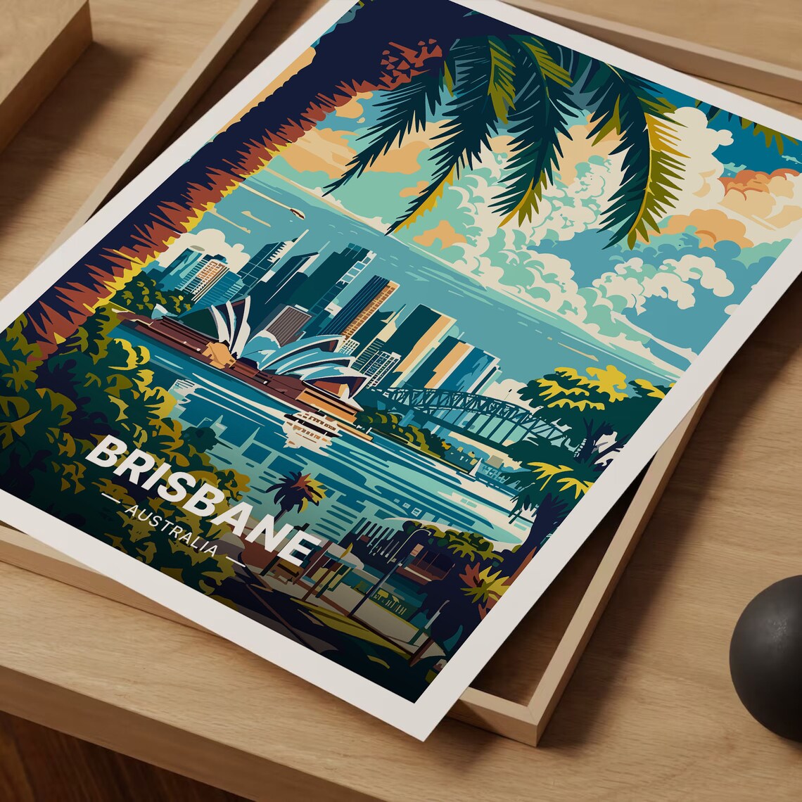 Brisbane Australia Sydney Opera House Harbour Scene Art Poster - Image 3