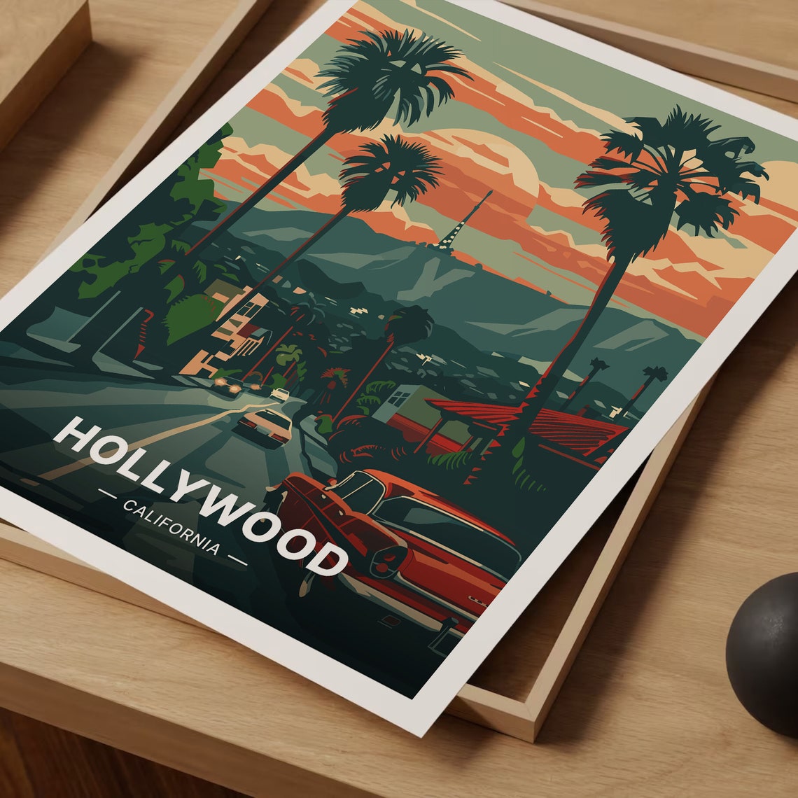 Hollywood California Retro Sunset Boulevard Palm Trees City Poster - Image 3