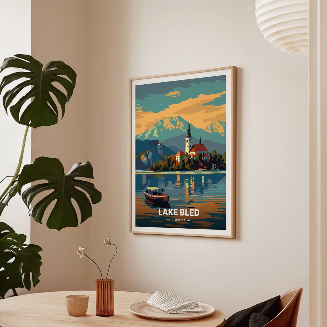 Lake Bled Slovenia Island Church Wooden Boat Vintage Travel Poster - Image 2