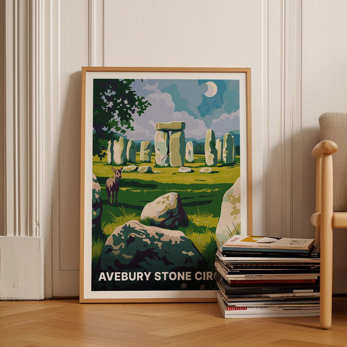 Avebury Stone Circle Travel Poster, Wiltshire Landscape