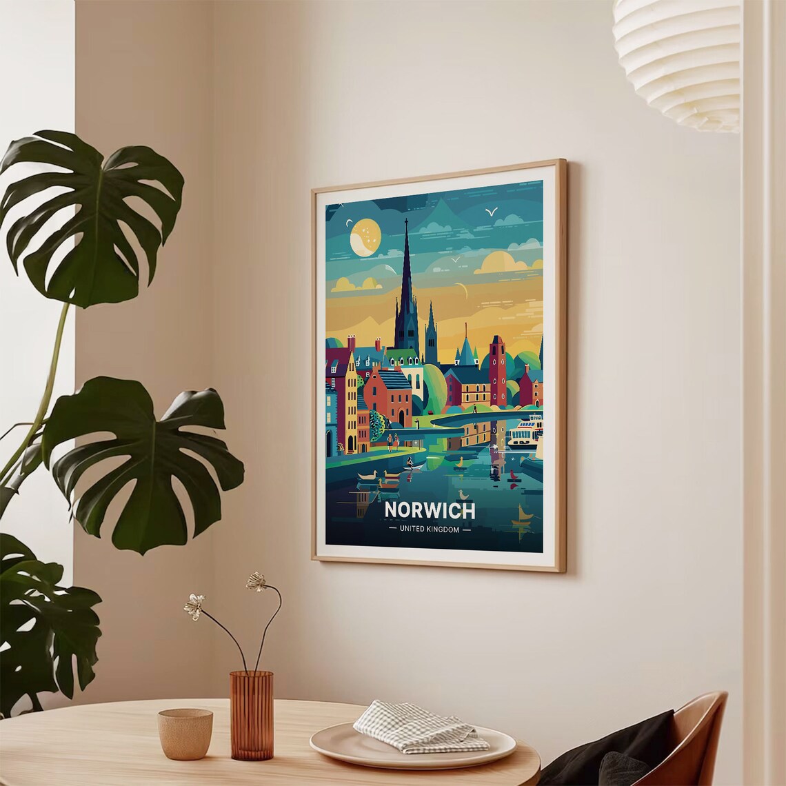 Norwich England Cathedral River Skyline Vintage Travel Poster - Image 2