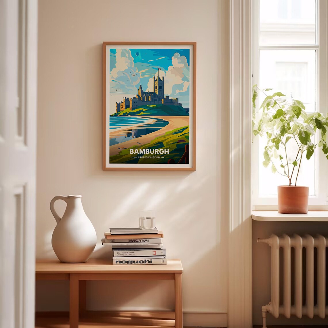 Bamburgh Castle Travel Poster United Kingdom Coast Beach Scene Art - Image 4