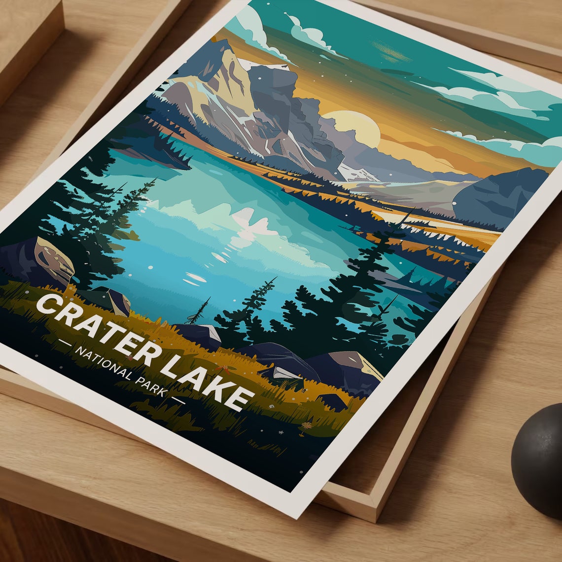 Crater Lake National Park Deep Blue Water Sunrise Travel Poster - Image 3