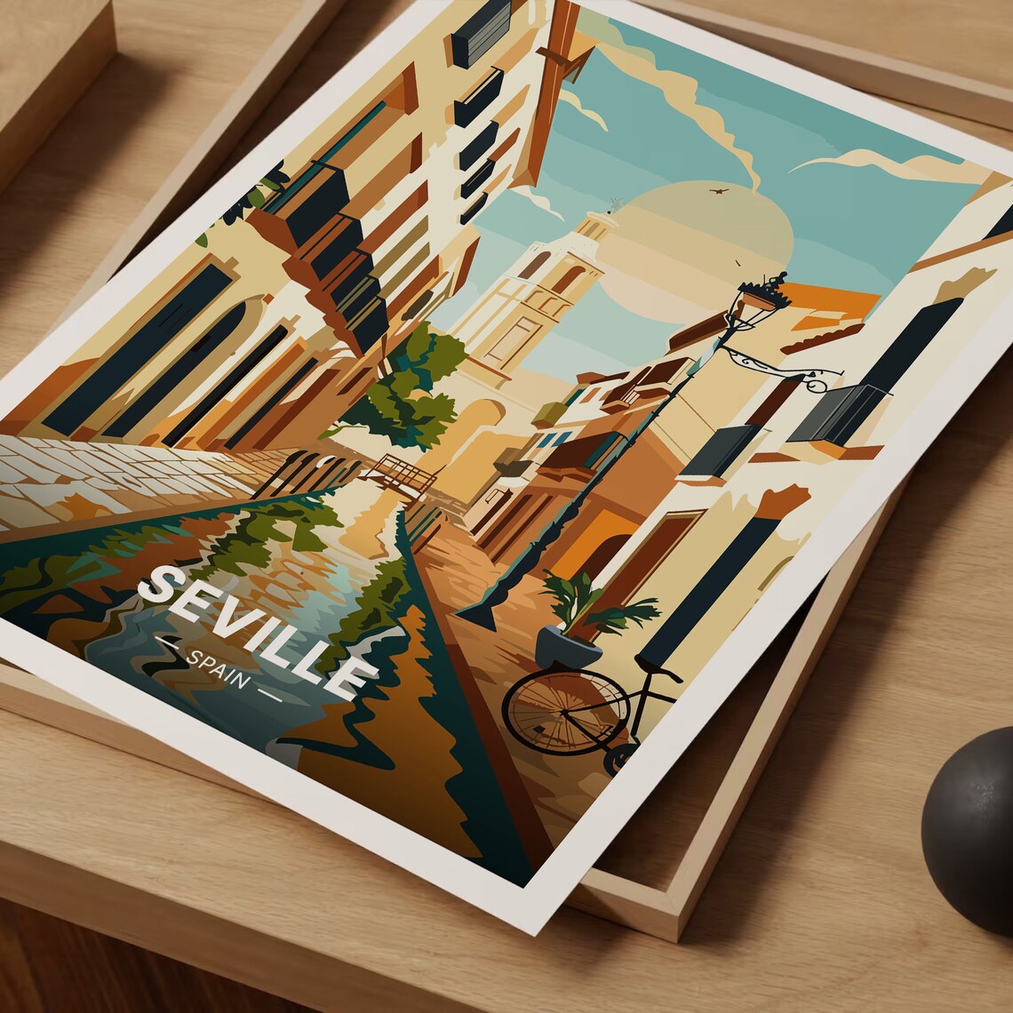 Seville Spain Old Town Street Canal Bell Tower Travel Poster - Image 3