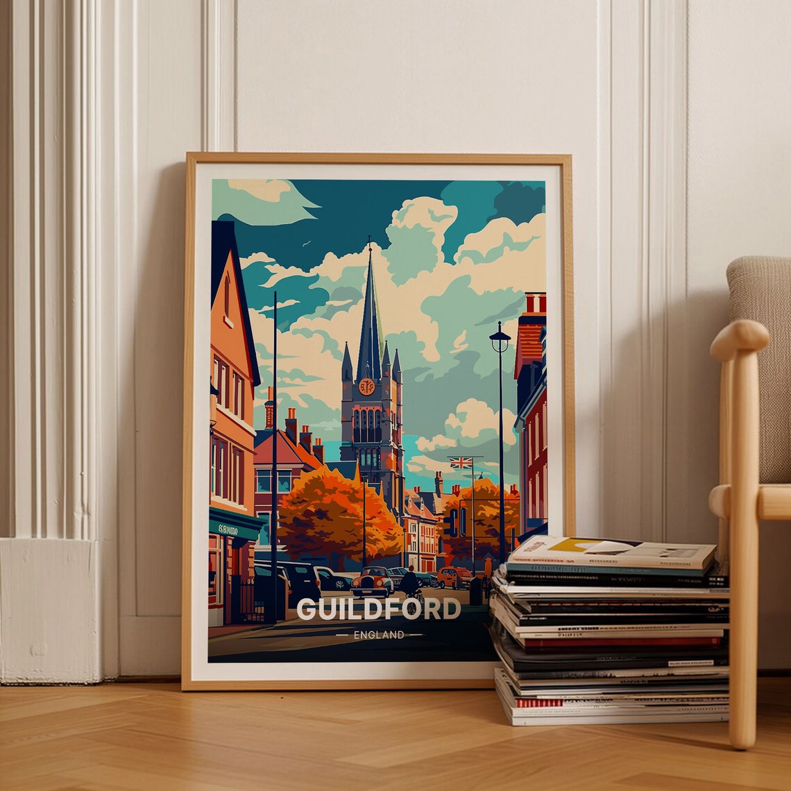 Guildford England Church Spire High Street Autumn Illustrated Poster