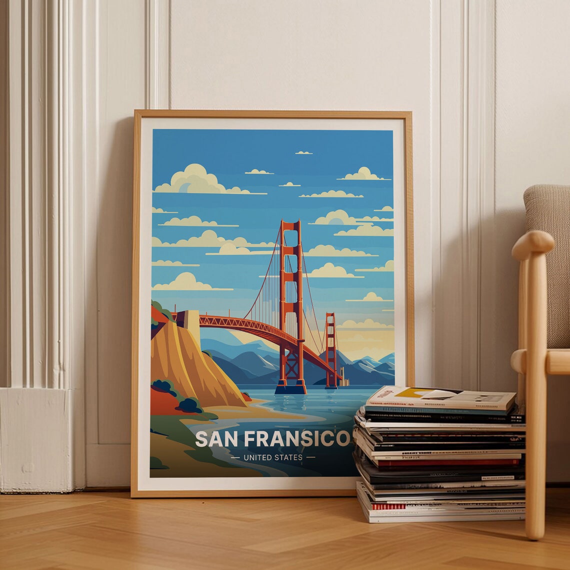 Golden Gate Bridge San Francisco Bay Sunset Retro Travel Poster