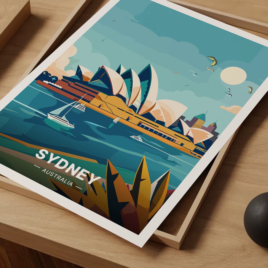 Sydney Australia Travel Poster Opera House Harbor Sailboats Art - Image 3