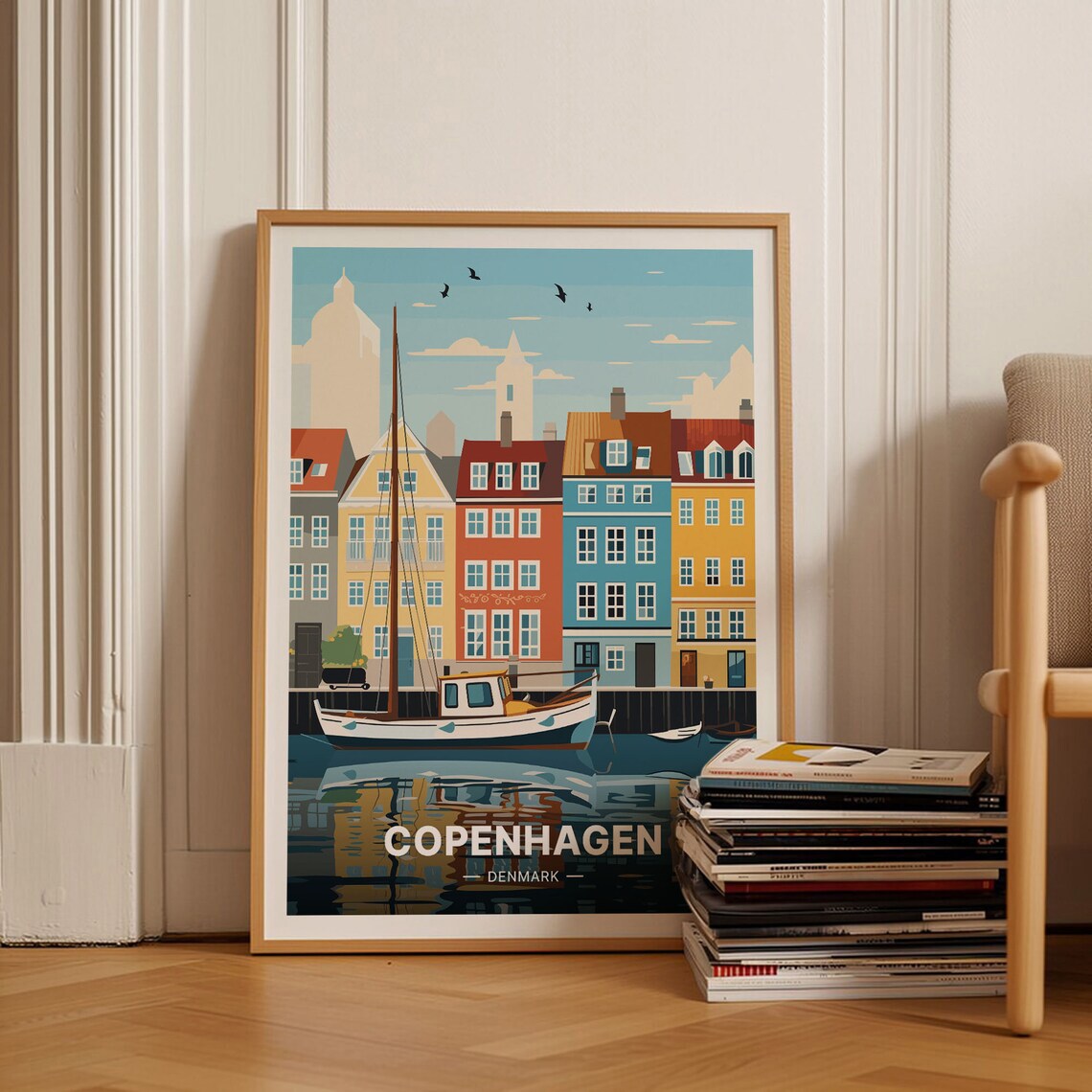 Copenhagen Travel Poster, Denmark Cityscape Art