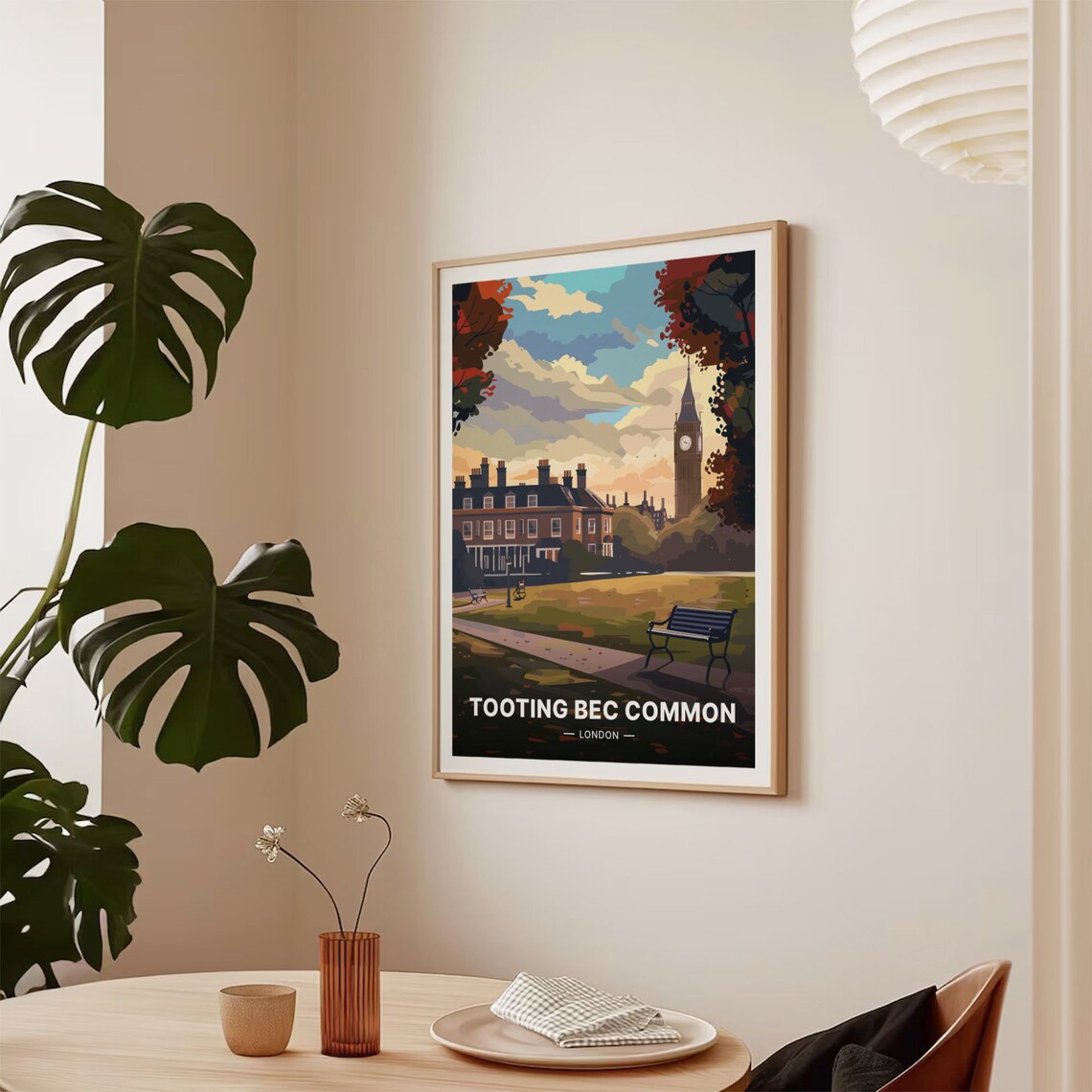 Tooting Bec Common London Park Benches Big Ben Vintage Travel Poster - Image 2