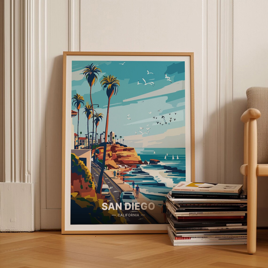 San Diego La Jolla Travel Poster, Coastal Landscape
