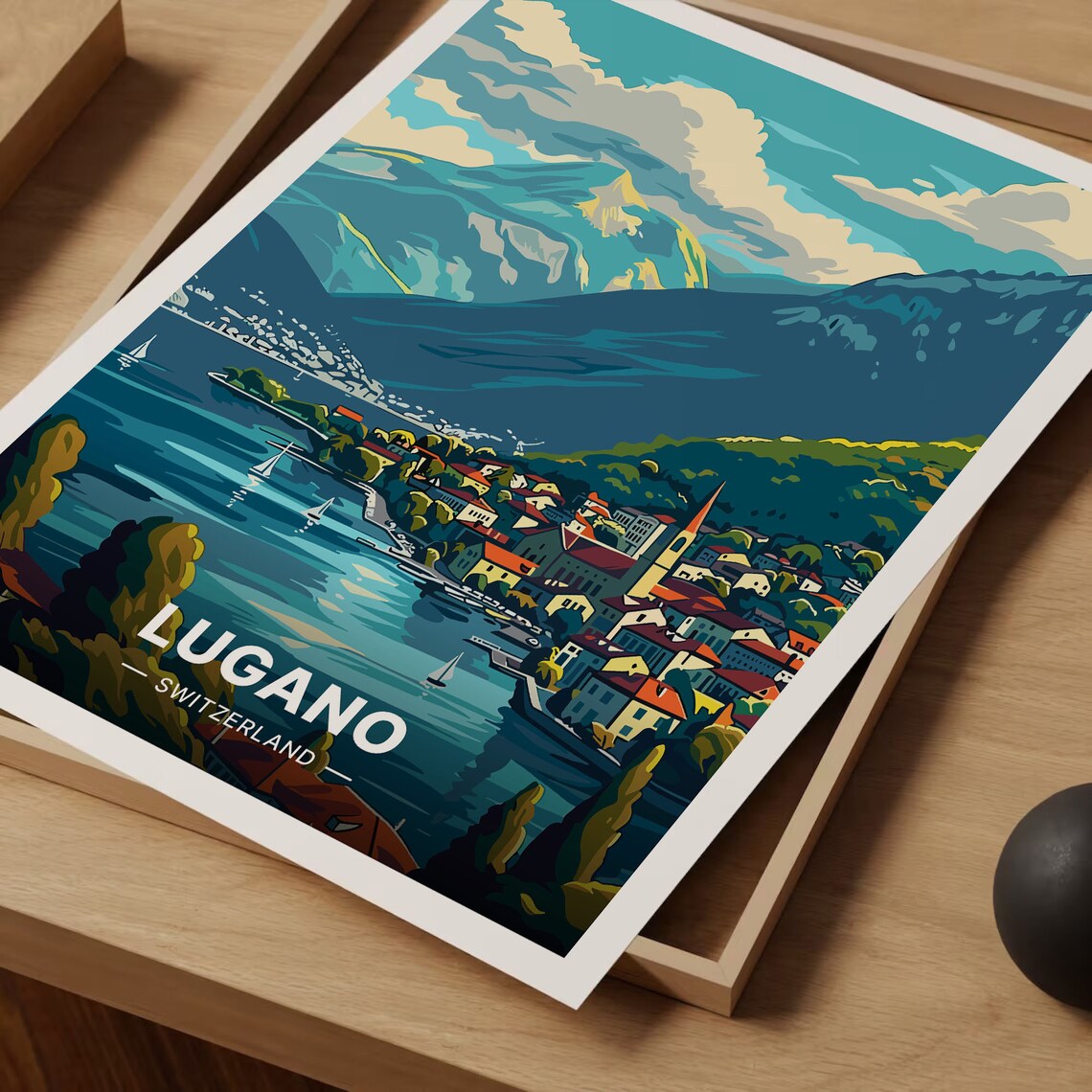Lugano Switzerland Travel Poster, Scenic Wall Art - Image 3