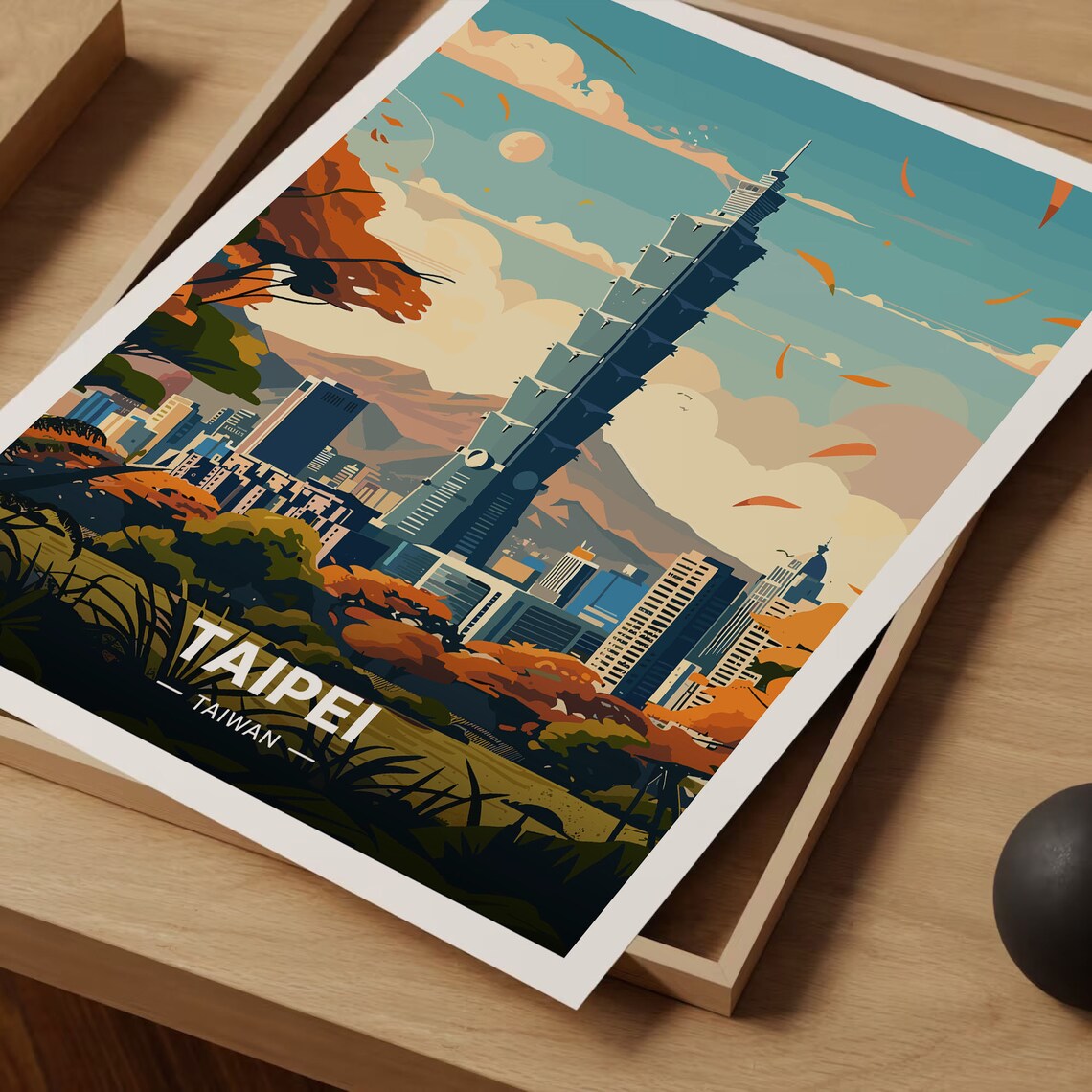 Taipei Cityscape Travel Poster, Taiwan Wall Decor - Image 3