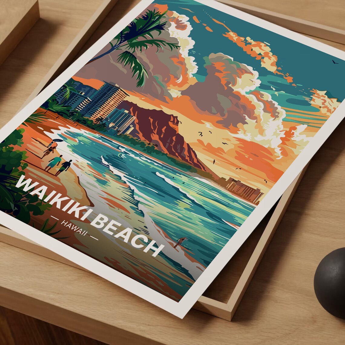 Waikiki Beach Hawaii Travel Poster, Home Office Decor - Image 3