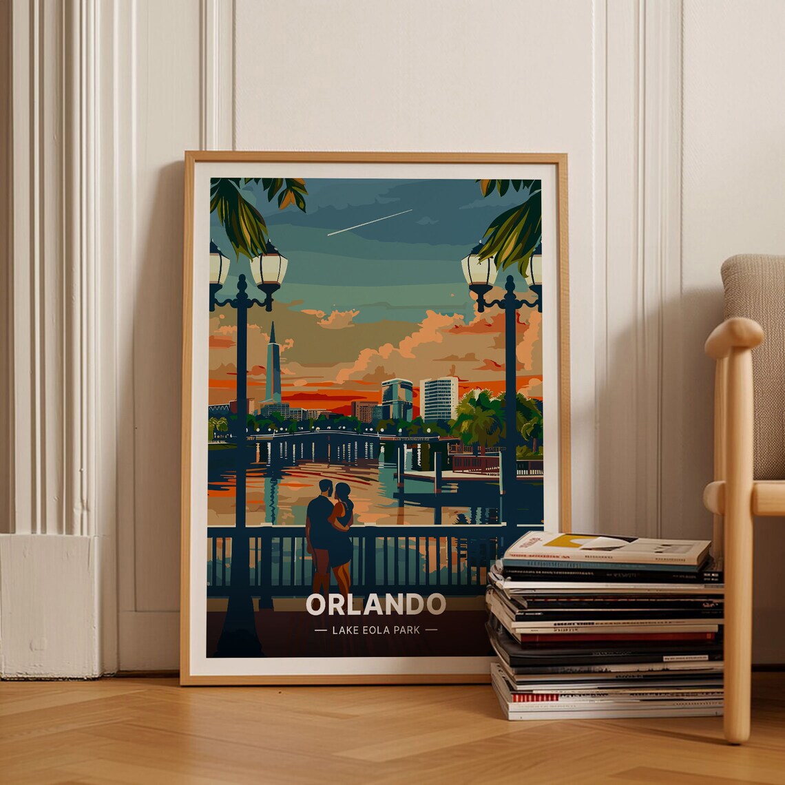 Orlando Florida Lake Eola Park Sunset Lakefront Vintage Travel Poster