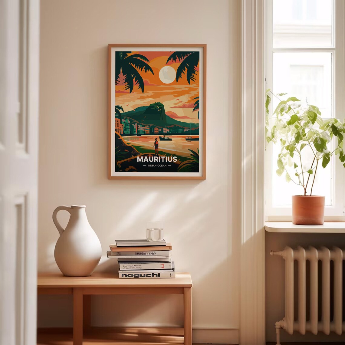 Mauritius Indian Ocean Vintage Travel Poster Sunset Beach Palm Art - Image 4