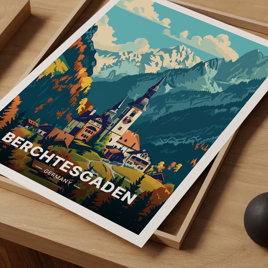 Berchtesgaden Germany Alpine Village Church Mountain Travel Poster - Image 3