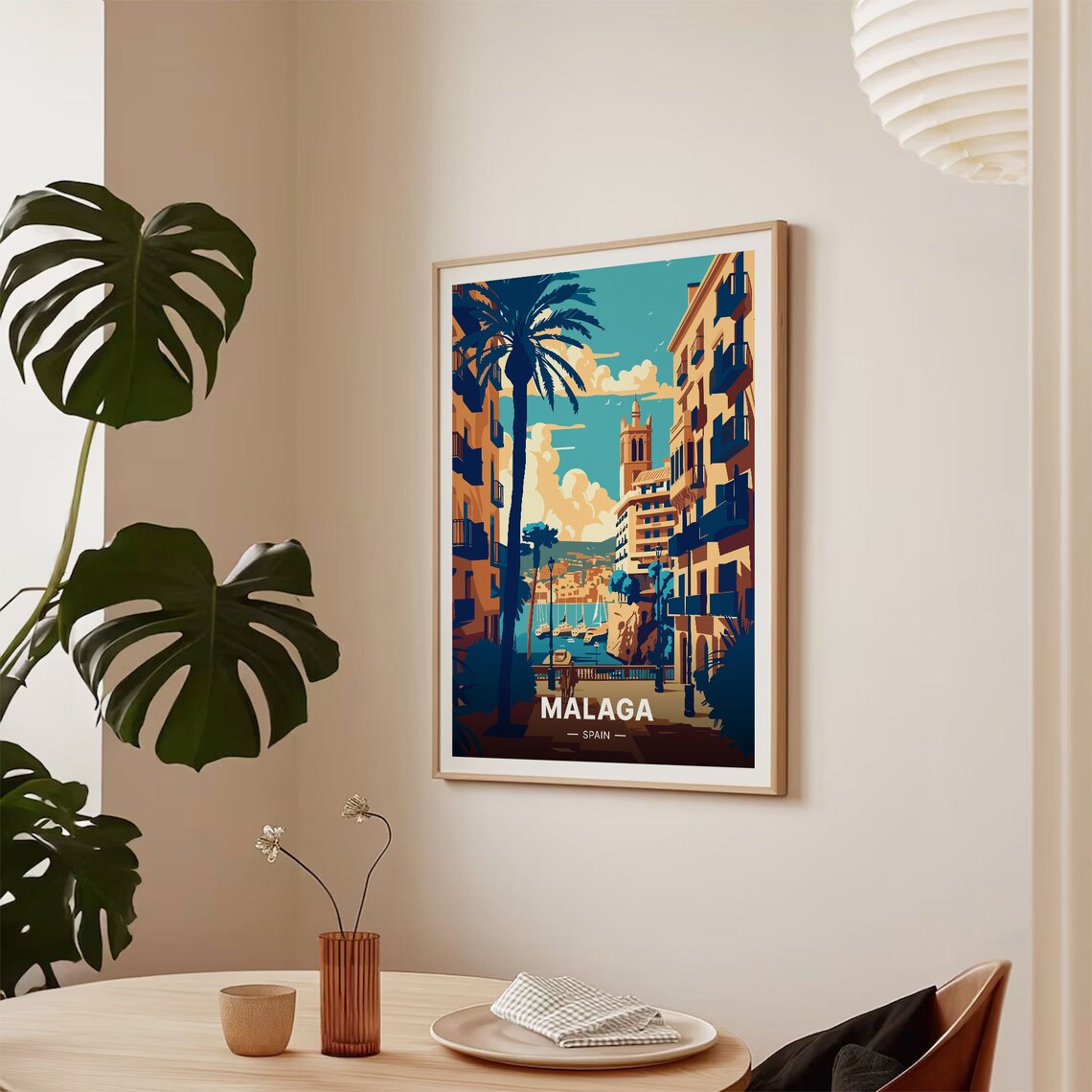 Malaga Spain Travel Poster, Artistic Cityscape - Image 2