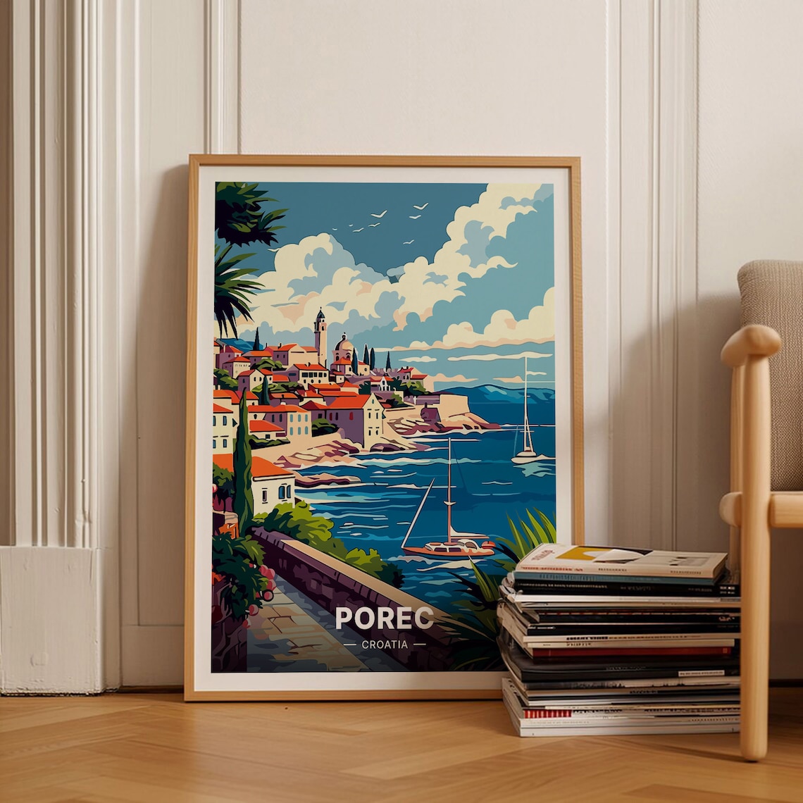 Porec Croatia Coastal Old Town Sailboats Harbour Travel Poster