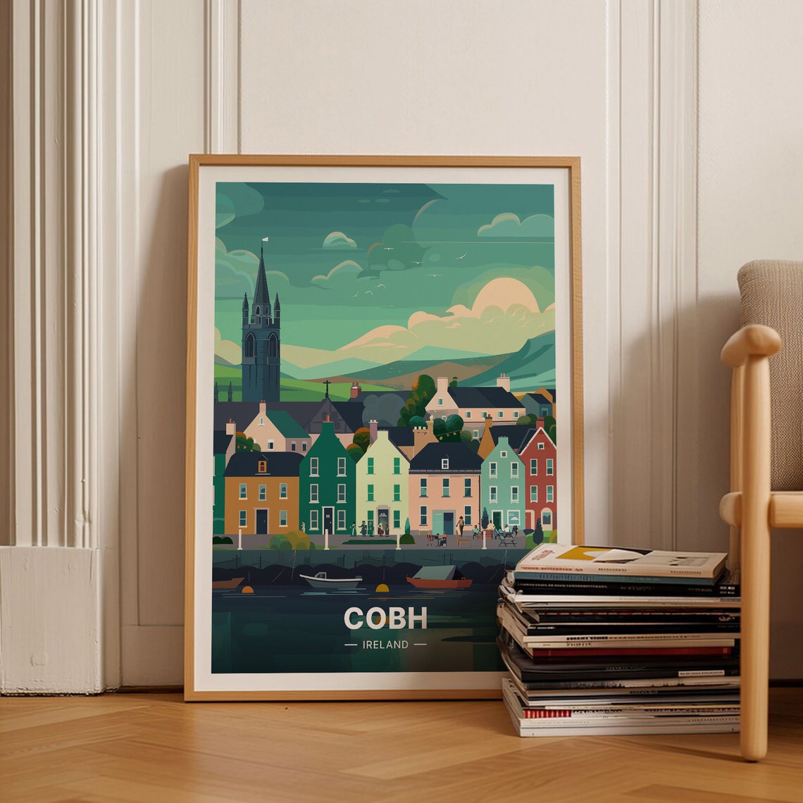 Cobh Ireland Poster Colorful Harbor Town Cathedral Hill Seaside Art
