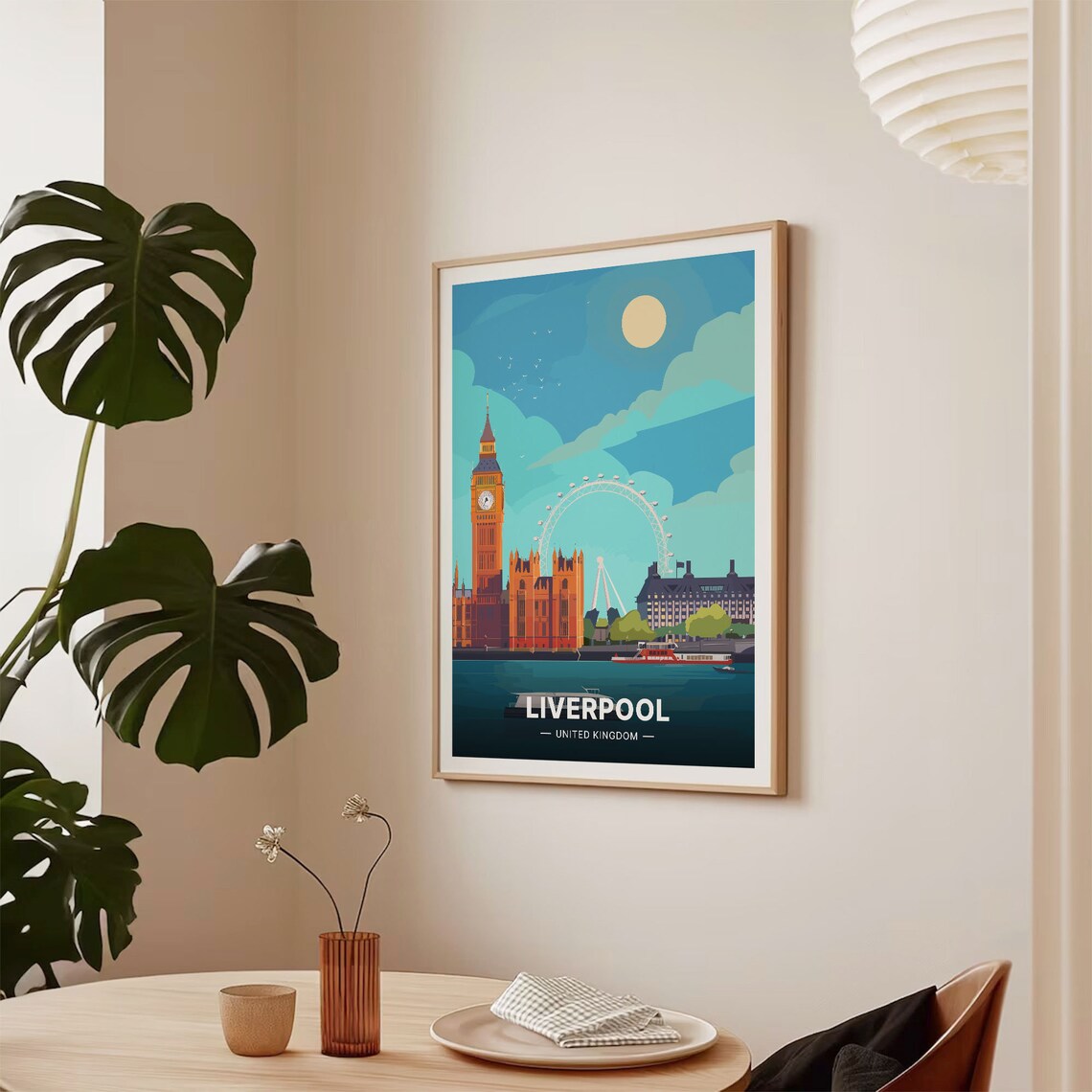 Liverpool Travel Poster with London Big Ben and London Eye Skyline Art - Image 2