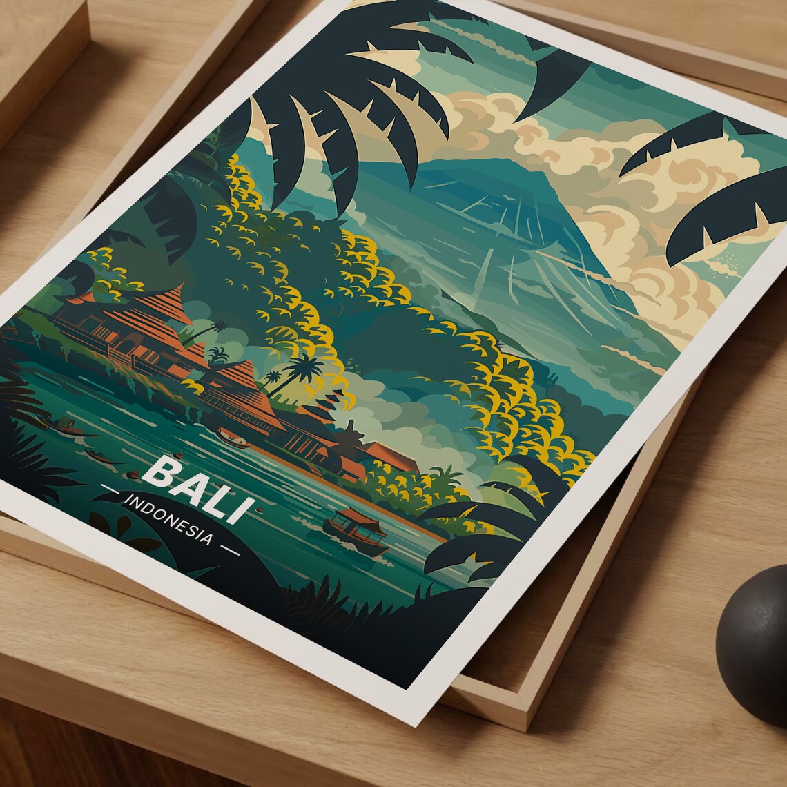 Bali Indonesia Volcano Temple Tropical Jungle Island Travel Poster - Image 3