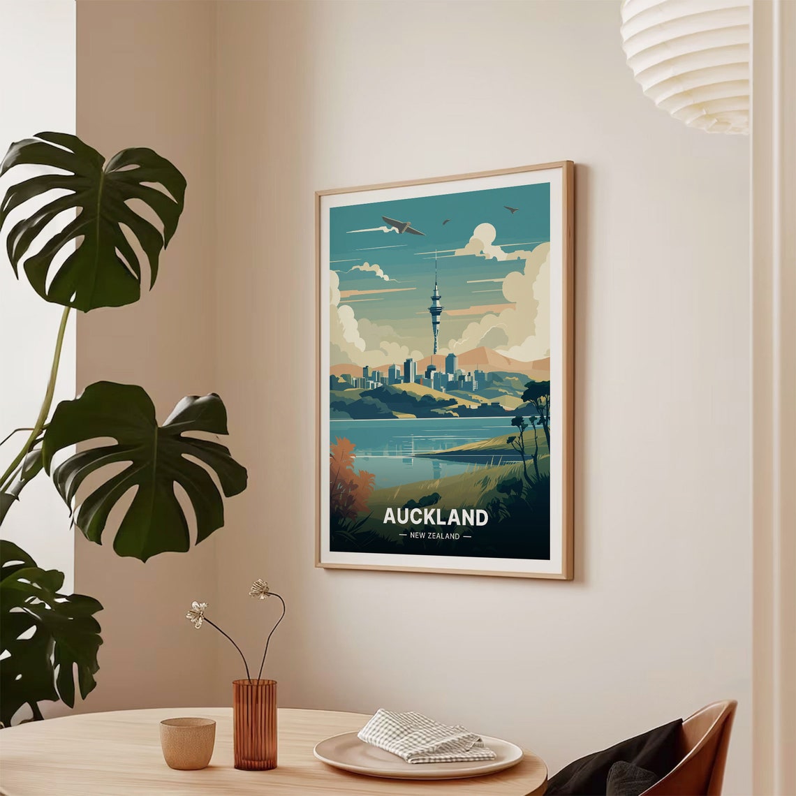 Auckland New Zealand Travel Poster Sky Tower Harbor Planes Art - Image 2