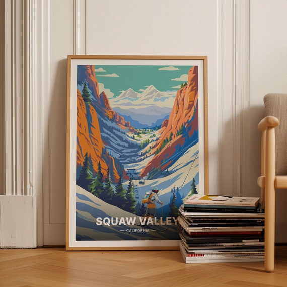 Lake Tahoe Ski Resort Travel Poster Squaw Valley Alpine Meadows Wall Art Skiing And Snowboarding Decor C20 1647