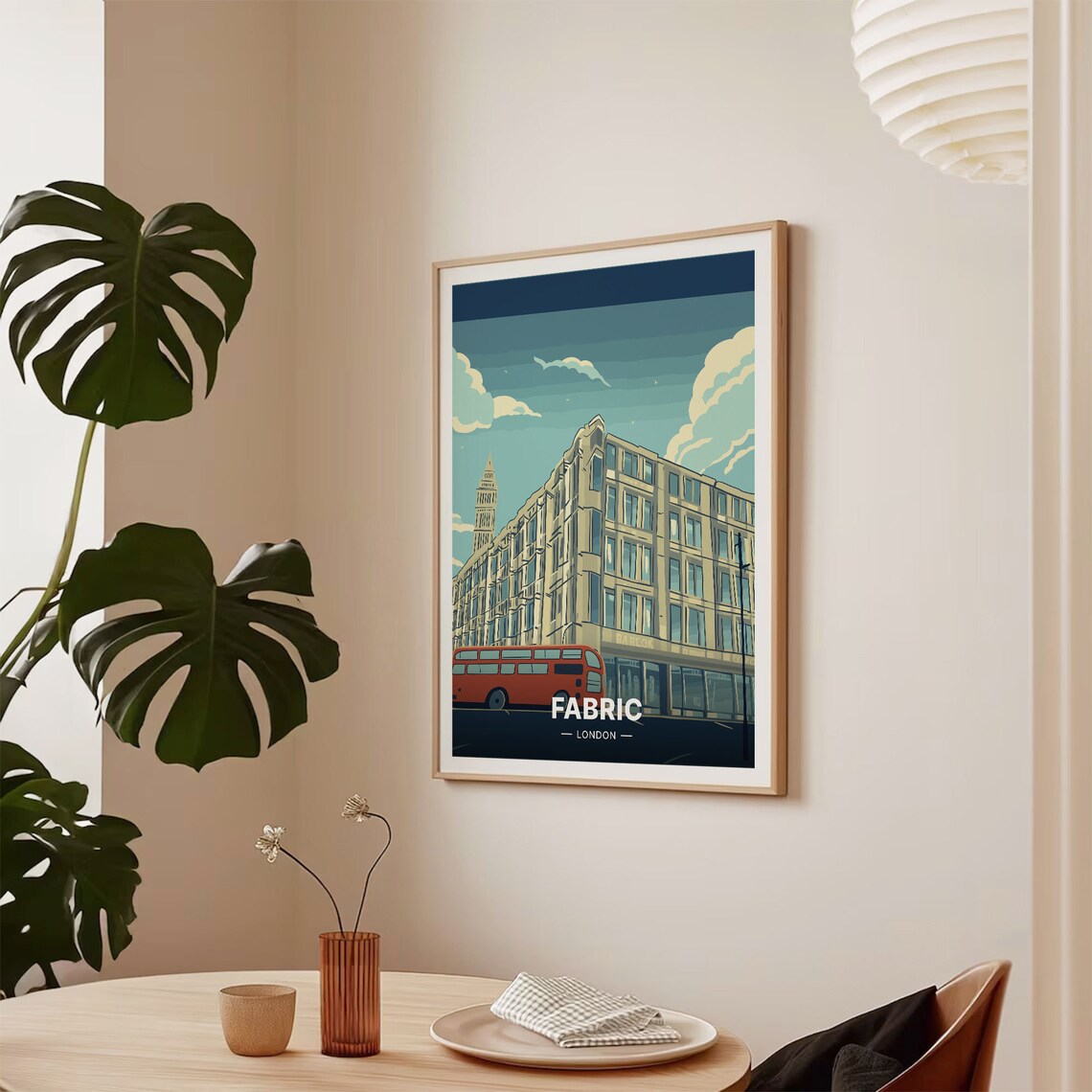 Fabric London Night Street Red Double Decker Bus Club Travel Poster - Image 2