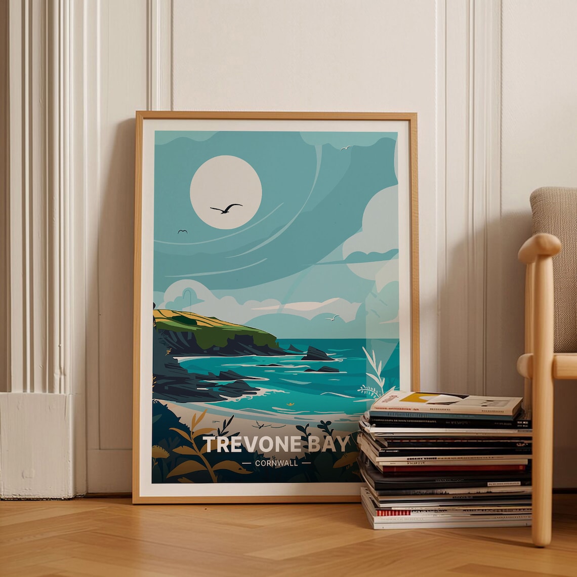 Trevone Bay Cornwall Travel Poster, Coastal Decor