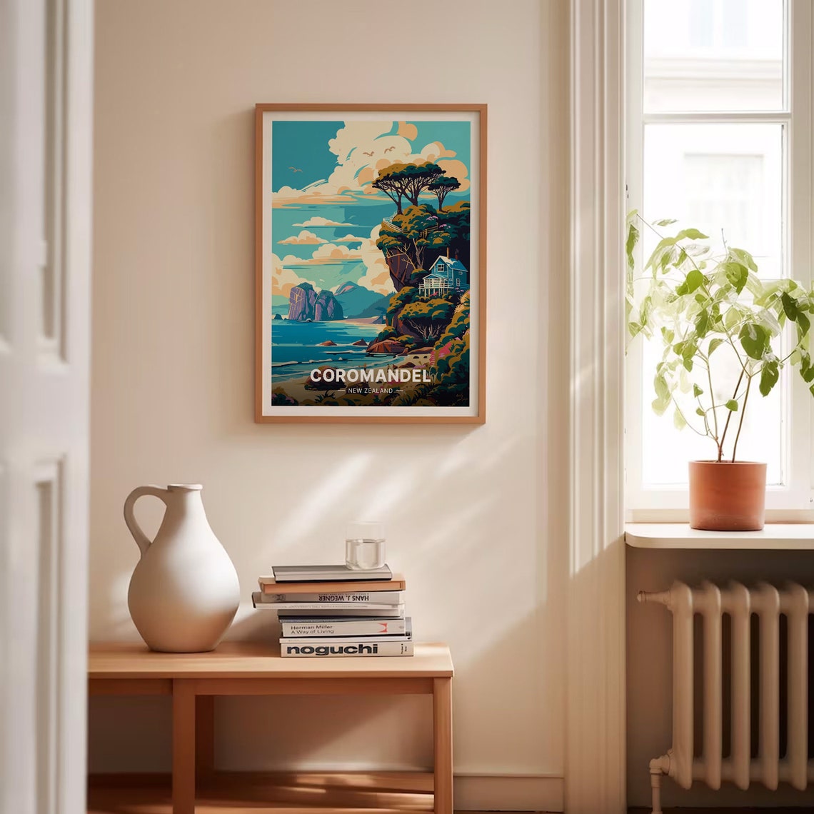 Coromandel New Zealand Coastal Cliffs Sea Stacks Vintage Poster - Image 4
