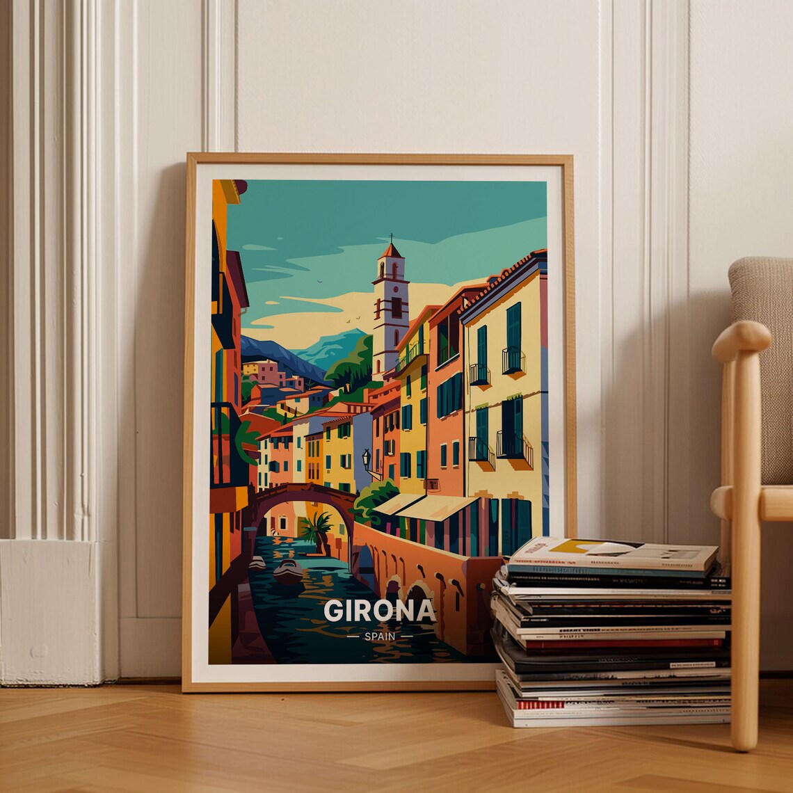 Girona Spain Riverside Old Town Stone Bridges Scenic Travel Poster