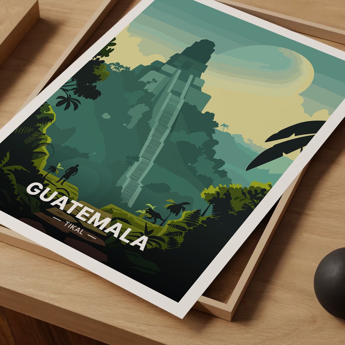 Guatemala Tikal Maya Jaguar Vintage Travel Poster - Image 3
