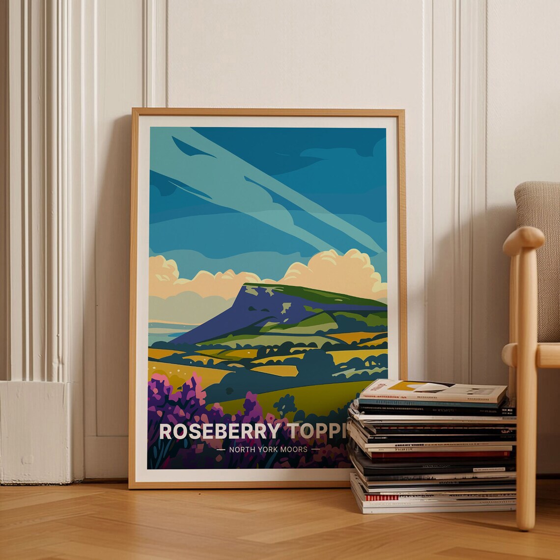 Roseberry Topping North York Moors Retro Hill Walking Landscape Poster