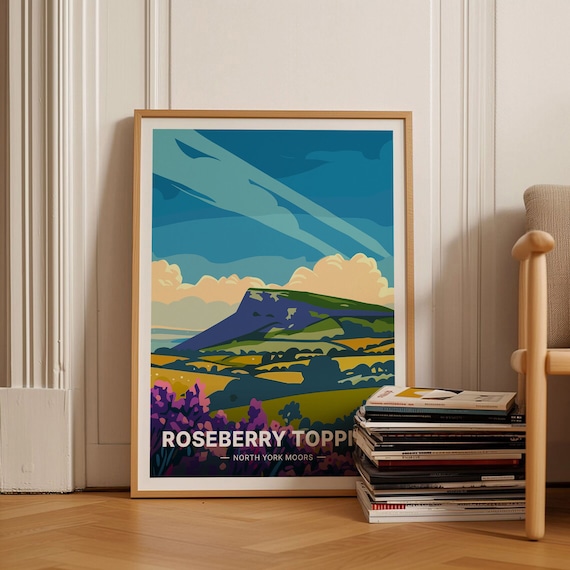 Roseberry Topping North York Moors Retro Hill Walking Landscape Poster