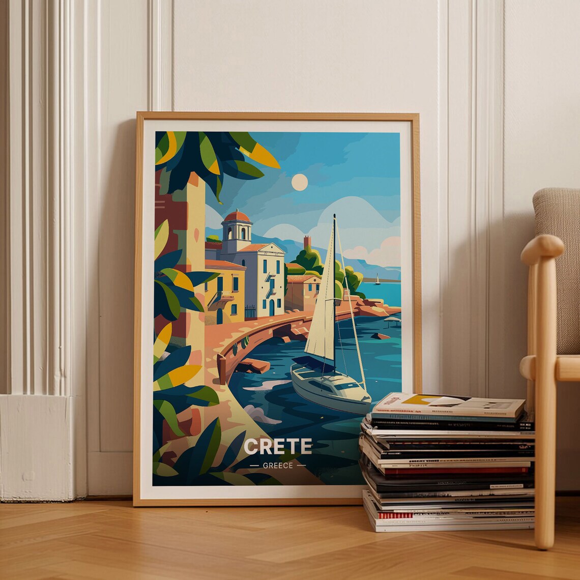 Crete Travel Poster, Chania Cityscape Art Print