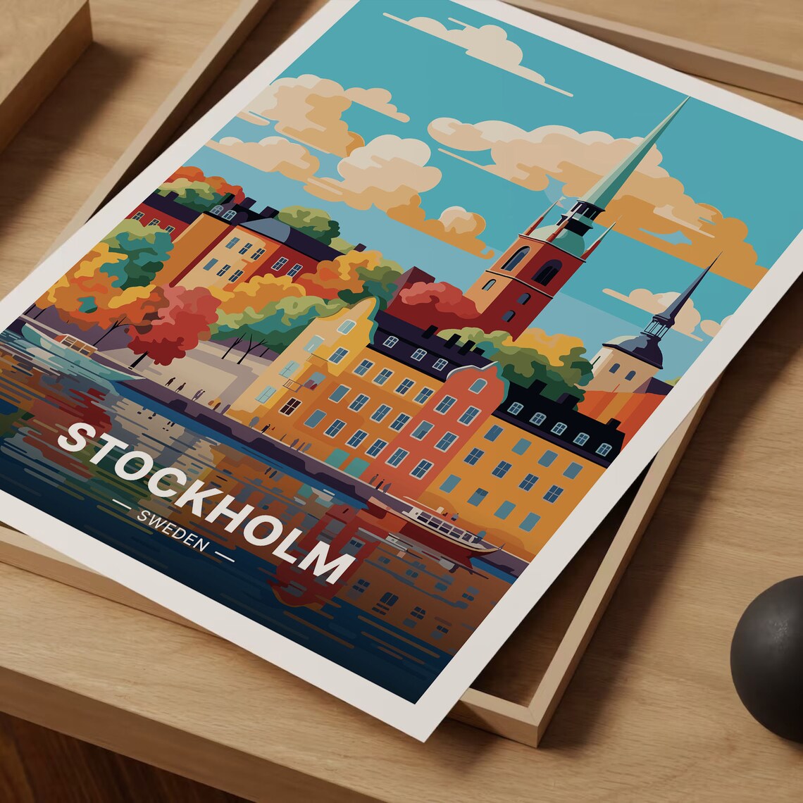 Stockholm Sweden Old Town Waterfront Historic Spire City Travel Poster - Image 3