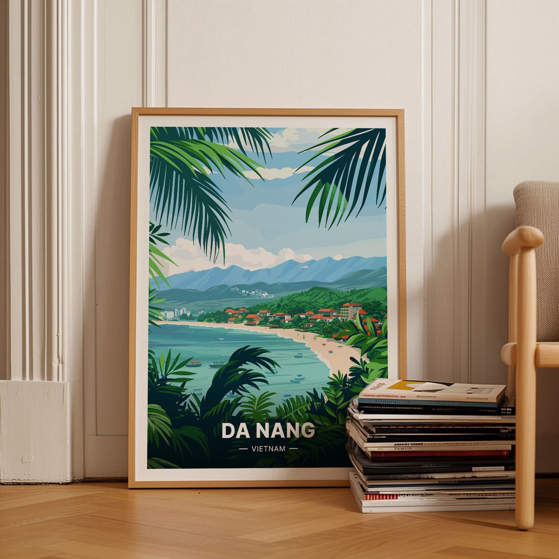 Da Nang Vietnam Tropical Beach Bay Mountain Palm Travel Poster