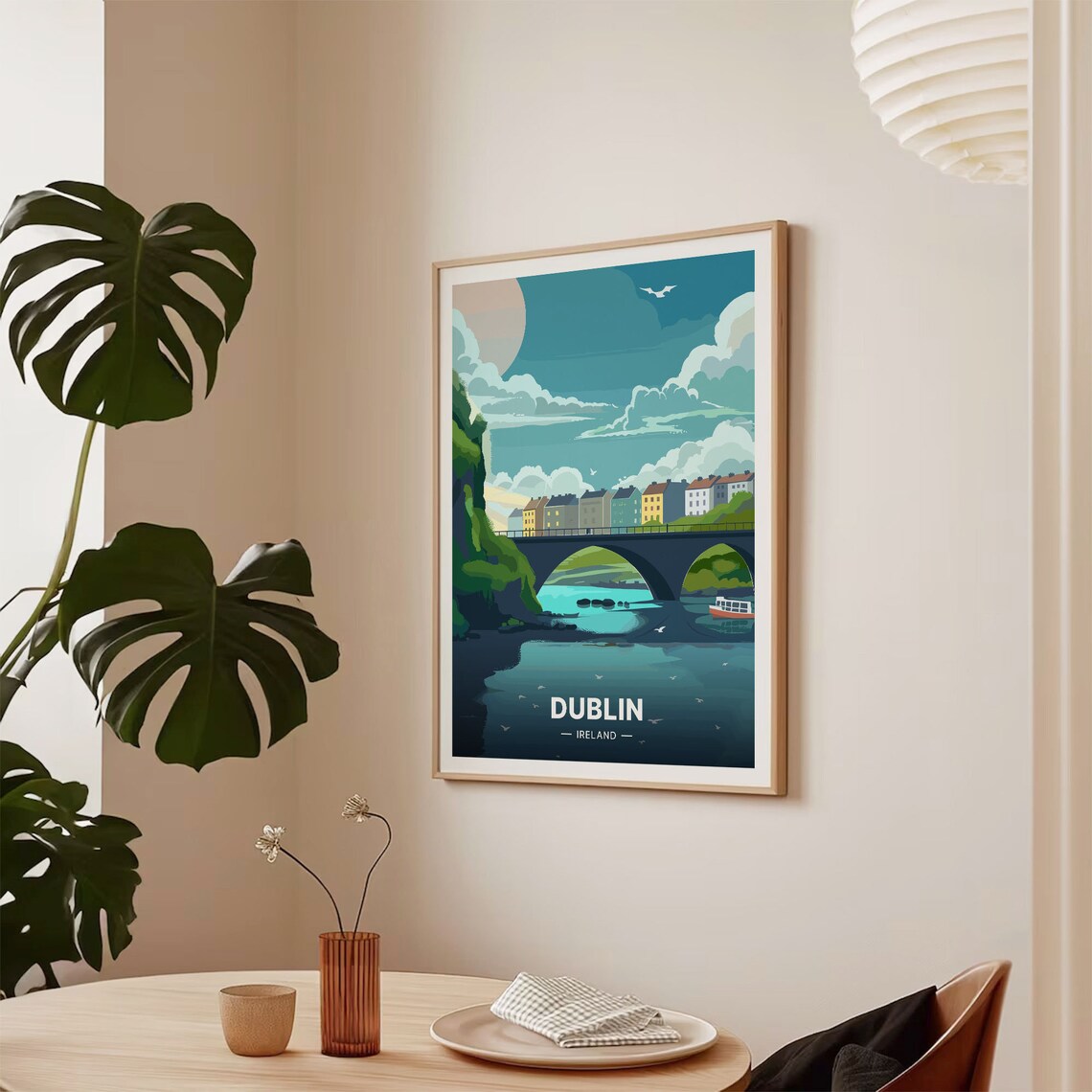 Dublin Ireland Stone Bridge Colorful Terraces River Travel Poster - Image 2