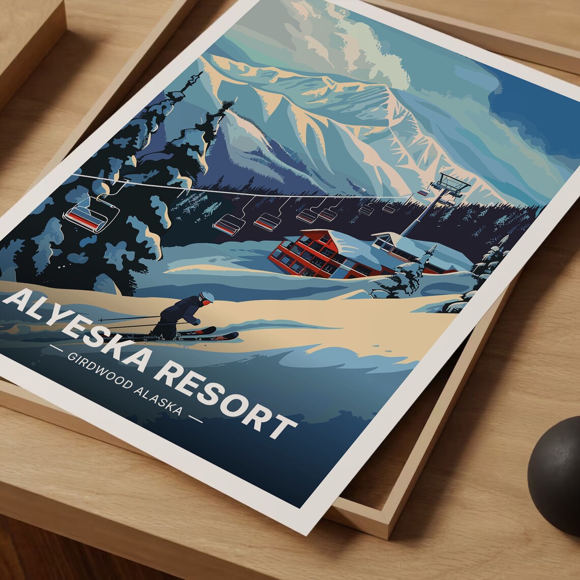 Alyeska Ski Resort Travel Poster, Girdwood Alaska Retro Art - Image 3