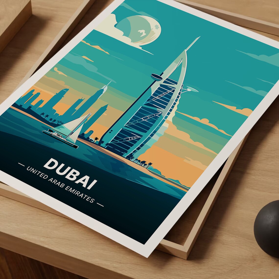 Dubai United Arab Emirates Burj Al Arab Night Skyline Travel Poster - Image 3
