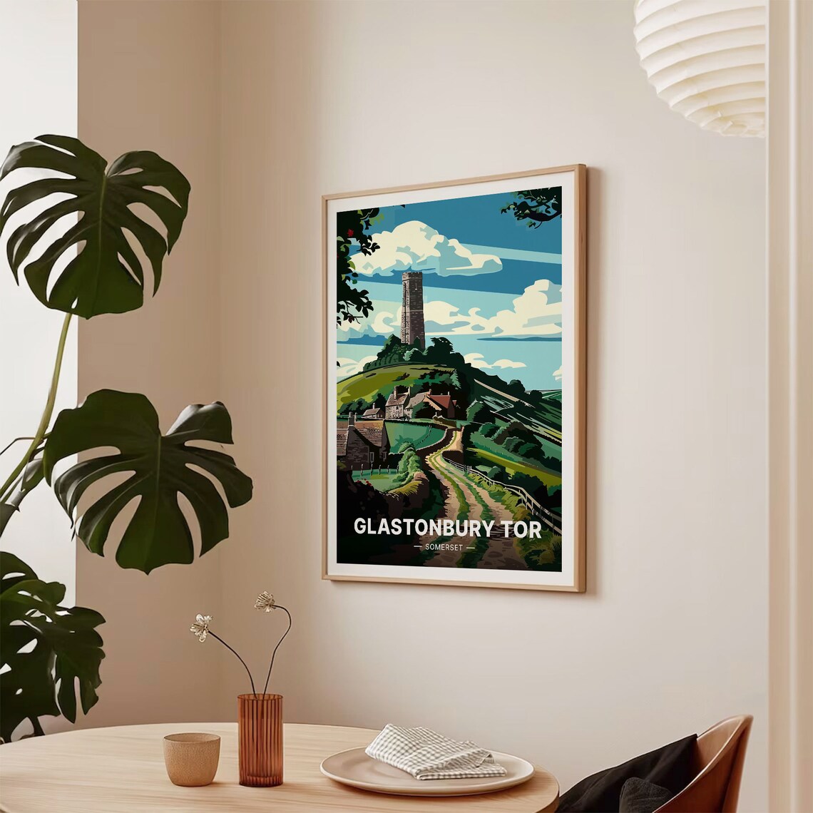 Glastonbury Tor Somerset England Green Hills Vintage Travel Poster - Image 2