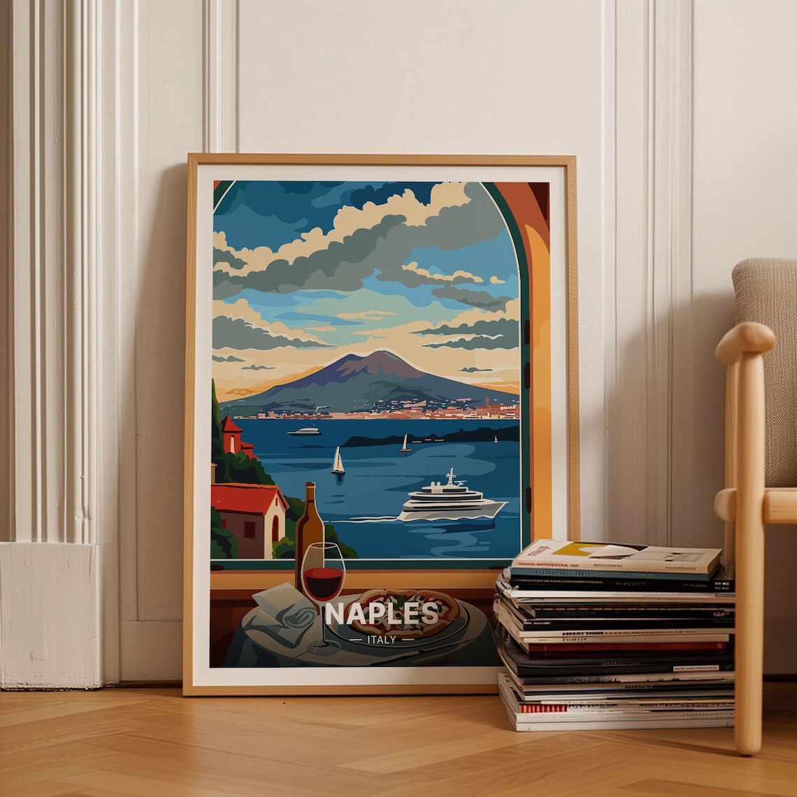 Naples Italy Travel Poster, Cityscape Wall Art