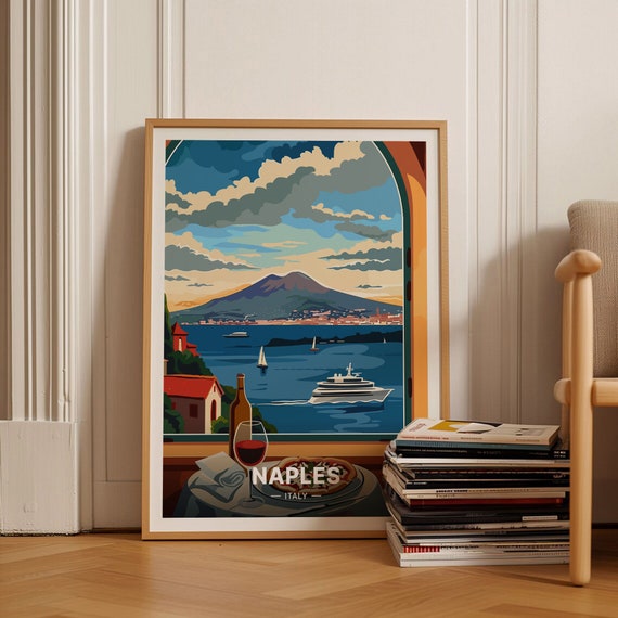 Naples Italy Travel Poster, Cityscape Wall Art