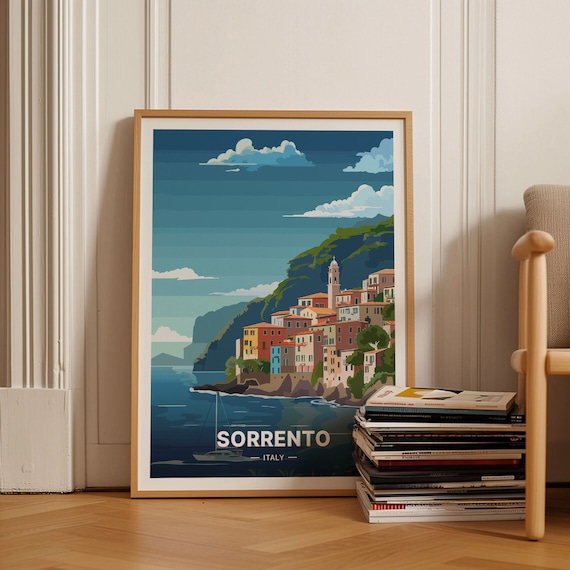 Sorrento Italy Cliffside Coastal Town Mediterranean Sunset Travel Poster